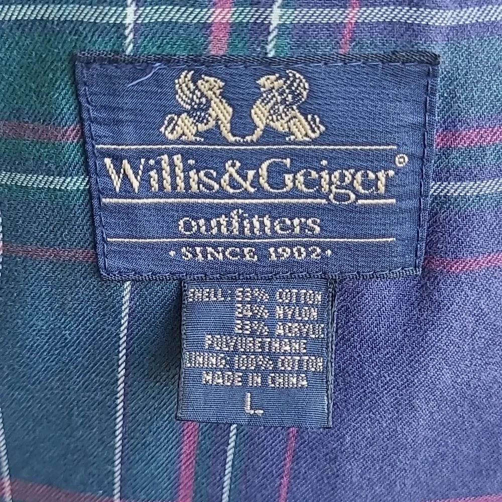 WILLIS & GEIGER Green Full Zip Cotton Blend Large Mens‎ Hunting Jacket VTG RARE